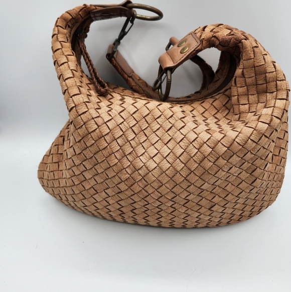 Donna Dixon Vintage Woven Hobo Tan Leather Shoulder Bag - Picture 5 of 14